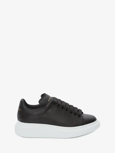 Alexander Mcqueen Black Low Top Sneakers With Logo Lettering On Tongue And Heel In Leather Woman In Black