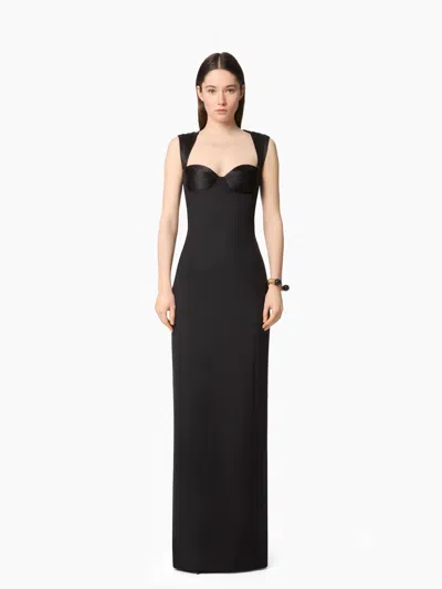 Nina Ricci Satin-panelled Open-back Maxi Dress In Black