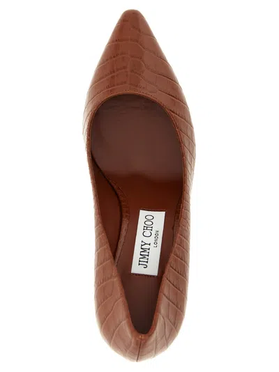 Jimmy Choo 85mm Romy Crocodile-effect Pointed-toe Pumps In Brown