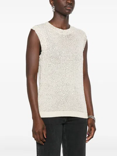 Golden Goose Knitted Vest With Sequins Embell In Gold