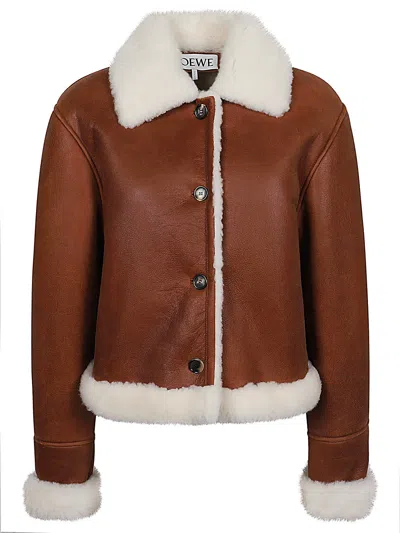 Loewe Shearling Leather Jacket In Brown
