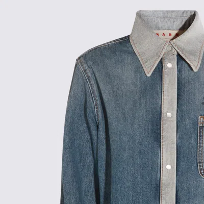 Marni Denim Shirt With Embroidered Floral Motifs In Blue