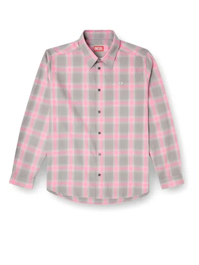 Diesel Men S-simply Check Cotton Blend Shirt In Pink