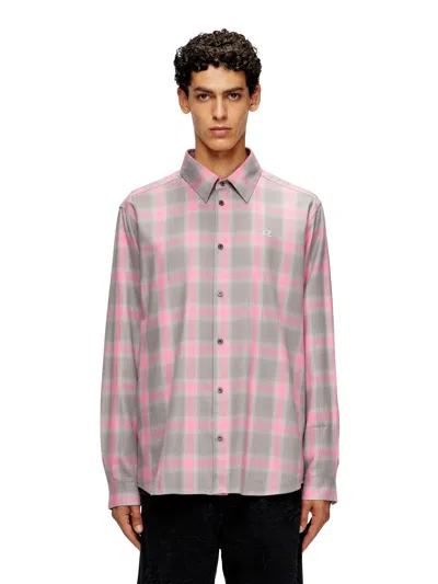 Diesel Men S-simply Check Cotton Blend Shirt In Pink