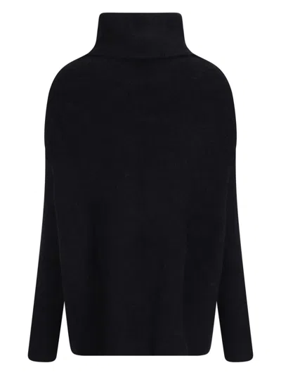 Rick Owens Oversized Ribbed Knit Sweater With Flared Hem In Black