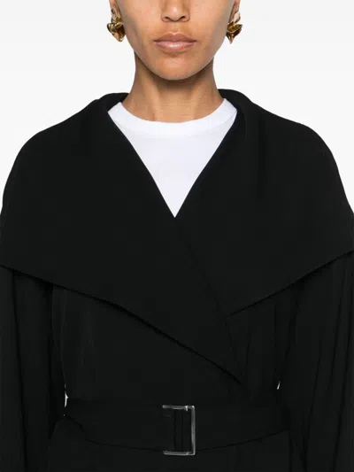 Totême "twill Signature" Belted Waist Coat With Long Sleeves In Black
