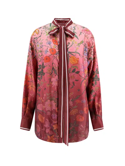 Gucci Silk Floral Shirt In Burgundy