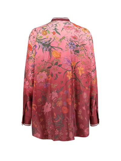Gucci Silk Floral Shirt In Burgundy