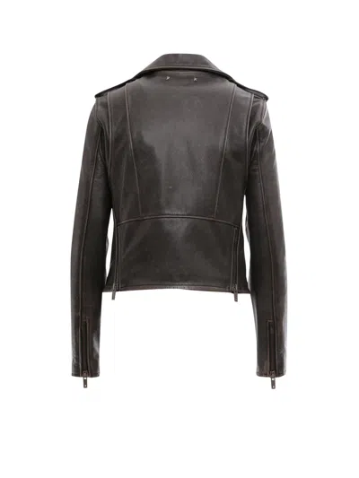 Golden Goose Deluxe Brand Cracked Effect Leather Biker Jacket In Black