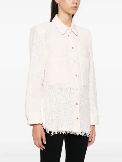 Iro Tweed Collar Top Frayed Hem In Pink