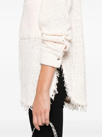 Iro Tweed Collar Top Frayed Hem In Pink