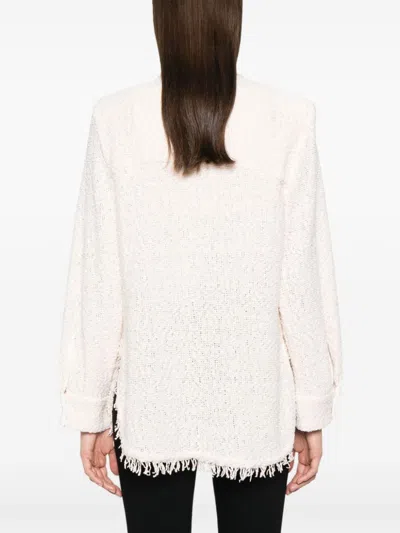 Iro Tweed Collar Top Frayed Hem In Pink