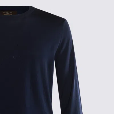 Zanone Timeless Crewneck Sweater With Ribbed Cuffs In Blue