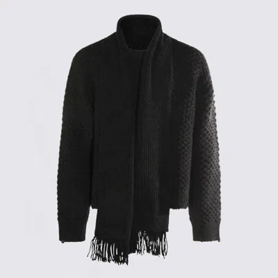 Mm6 Maison Margiela Wool Blend Sweater With Integrated Scarf In Black