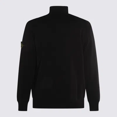Stone Island Core Black Cotton Jersey Sweater With Stand-up Collar And Detachable Badge In Black