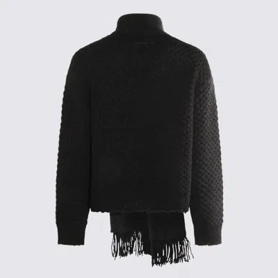 Mm6 Maison Margiela Wool Blend Sweater With Integrated Scarf In Black