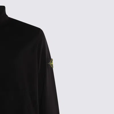Stone Island Core Black Cotton Jersey Sweater With Stand-up Collar And Detachable Badge In Black