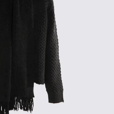 Mm6 Maison Margiela Wool Blend Sweater With Integrated Scarf In Black