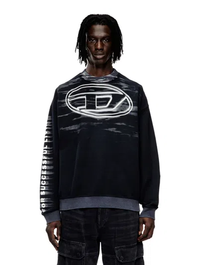 Diesel Cotton Sweatshirt With Oval D Print In Black