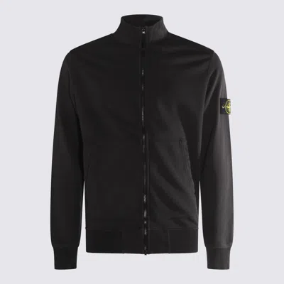 Stone Island High Collar Ribbed Cuffs Side Pockets In Black
