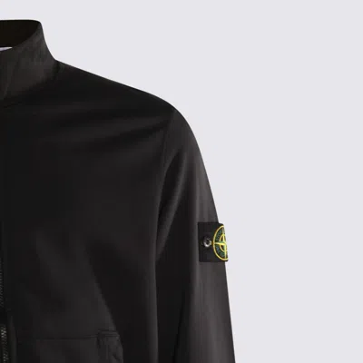 Stone Island High Collar Ribbed Cuffs Side Pockets In Black