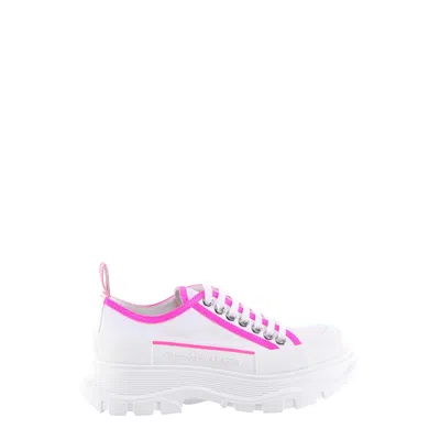 Alexander Mcqueen Tread Slick Canvas Sneakers With Fluo Leather Sneakers In White