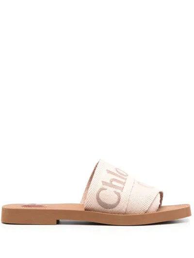 Chloé Woody Canvas And Leather Flat Sandals