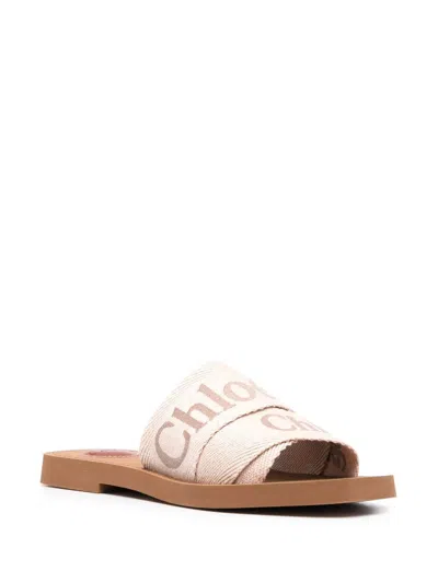 Chloé Woody Canvas And Leather Flat Sandals
