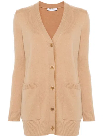 Max Mara Cashmere-wool Blend Villar Cardigan With Sequin Motif In Neutral