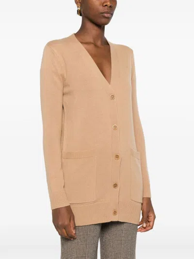 Max Mara Cashmere-wool Blend Villar Cardigan With Sequin Motif In Neutral