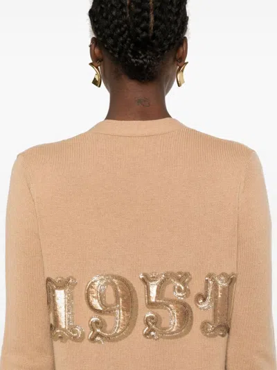 Max Mara Cashmere-wool Blend Villar Cardigan With Sequin Motif In Neutral