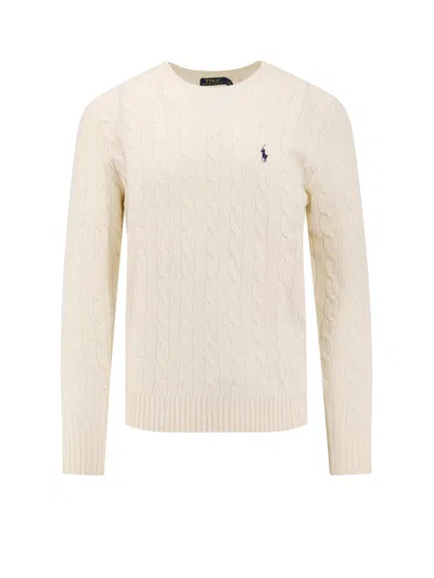 Polo Ralph Lauren Classic Cable-knit Sweater With Ribbed Hem And Embroidered Logo In Neutral