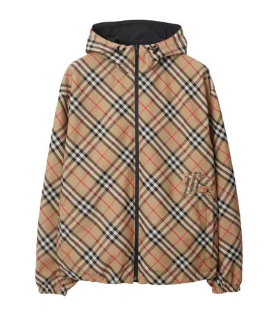 Burberry Reversible Check Hooded Jacket Pockets In Neutral