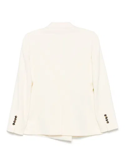 Alberto Biani Wool Blend Interlock Twill Weave Double-breasted Jacket In White