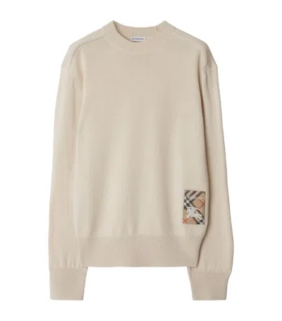 Burberry Check Label Wool Sweater In Neutral