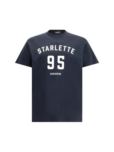 Dsquared2 Printed Black T-shirt With Bold White Details In Blue