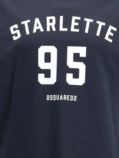 Dsquared2 Printed Black T-shirt With Bold White Details In Blue