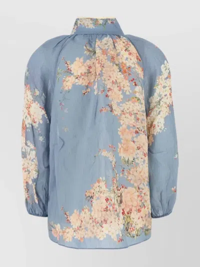 Zimmermann Cascadian Billowed Ramie Shirt In Blue