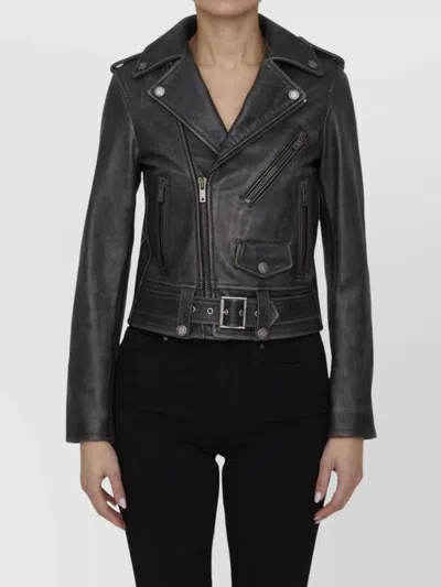 Golden Goose Deluxe Brand Cracked Effect Leather Biker Jacket In Black