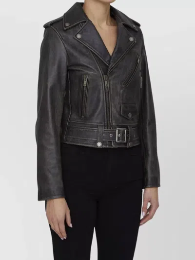 Golden Goose Deluxe Brand Cracked Effect Leather Biker Jacket In Black