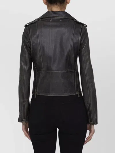Golden Goose Deluxe Brand Cracked Effect Leather Biker Jacket In Black