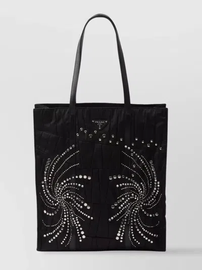 Prada Patch Embroidered Quilted Tote Bag In Black