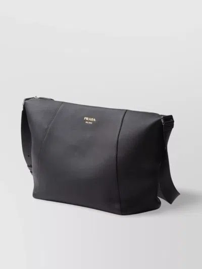 Prada Logo Print Leather Messenger Bag In Black