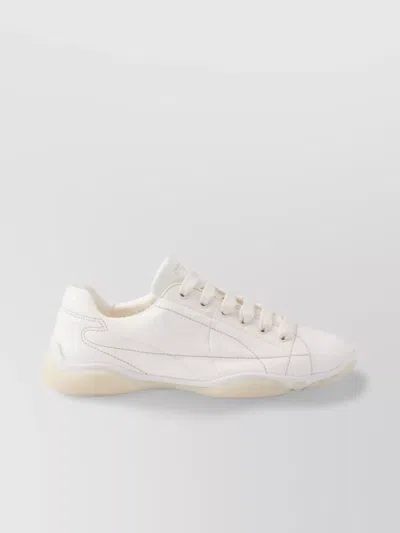 Prada Leather Sneakers Crafted Geometric Stitching In Neutral