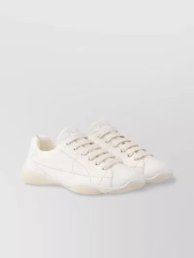 Prada Leather Sneakers Crafted Geometric Stitching In Neutral