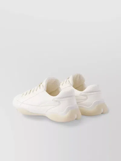 Prada Leather Sneakers Crafted Geometric Stitching In Neutral