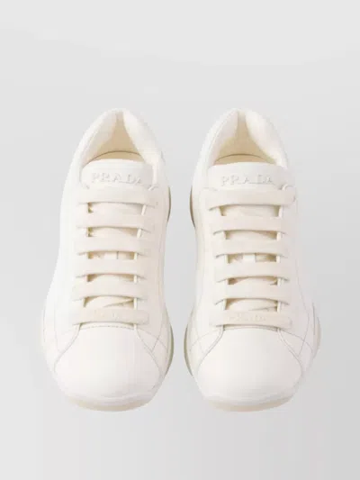 Prada Leather Sneakers Crafted Geometric Stitching In Neutral