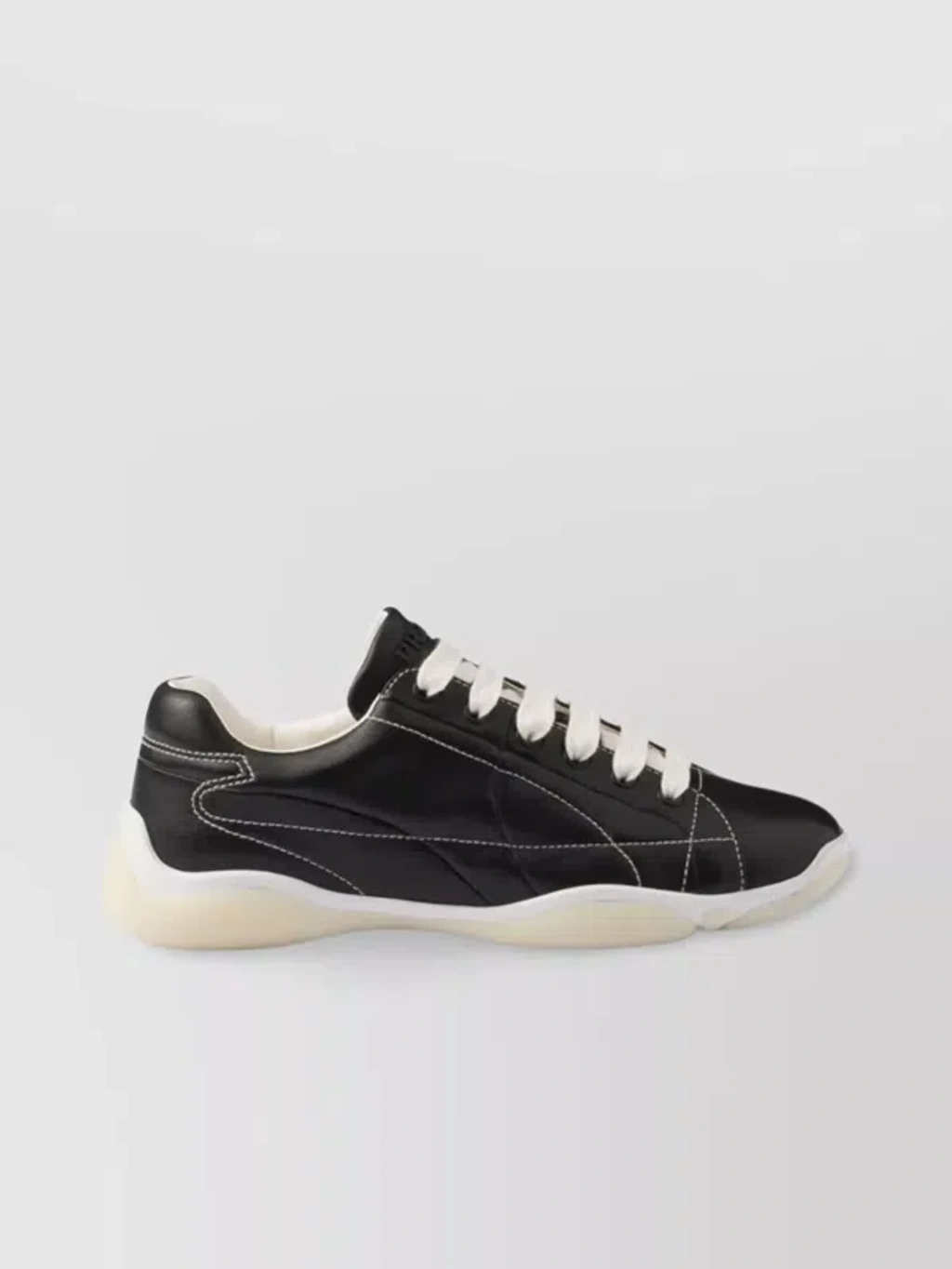 Prada Handcrafted Leather Sneakers Geometric Stitching In  display picture 1