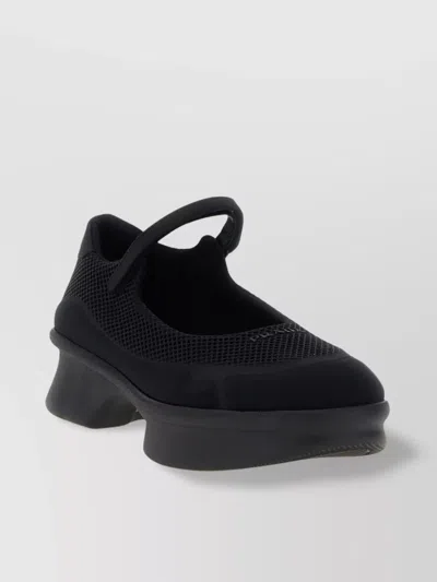 Prada Wavy Mesh Platform Ballerina Shoes In Black