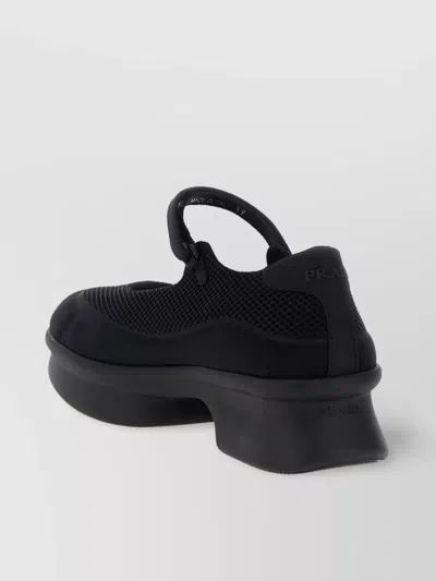 Prada Wavy Mesh Platform Ballerina Shoes In Black